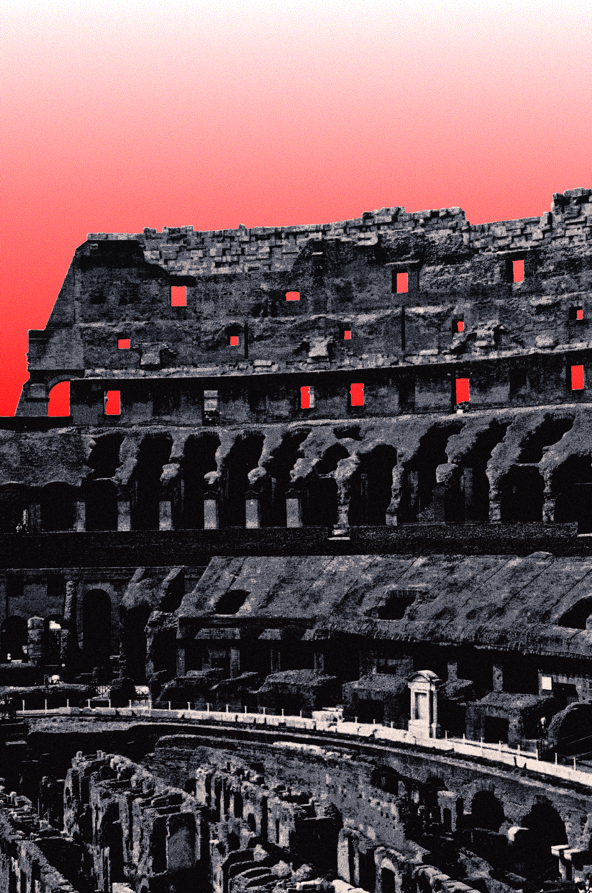 A heavily-edited photograph of the Colosseum